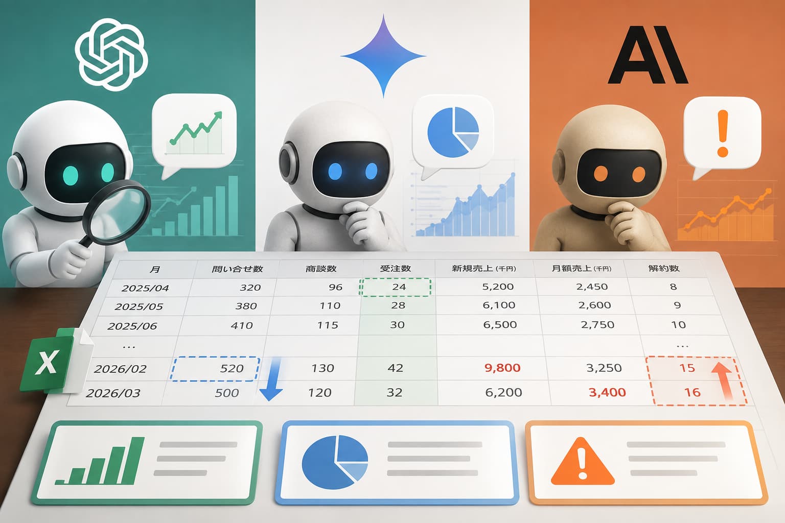 ChatGPT vs Gemini vs Claude｜同じExcelを分析させてみたら、注目する数字も改善案も違った